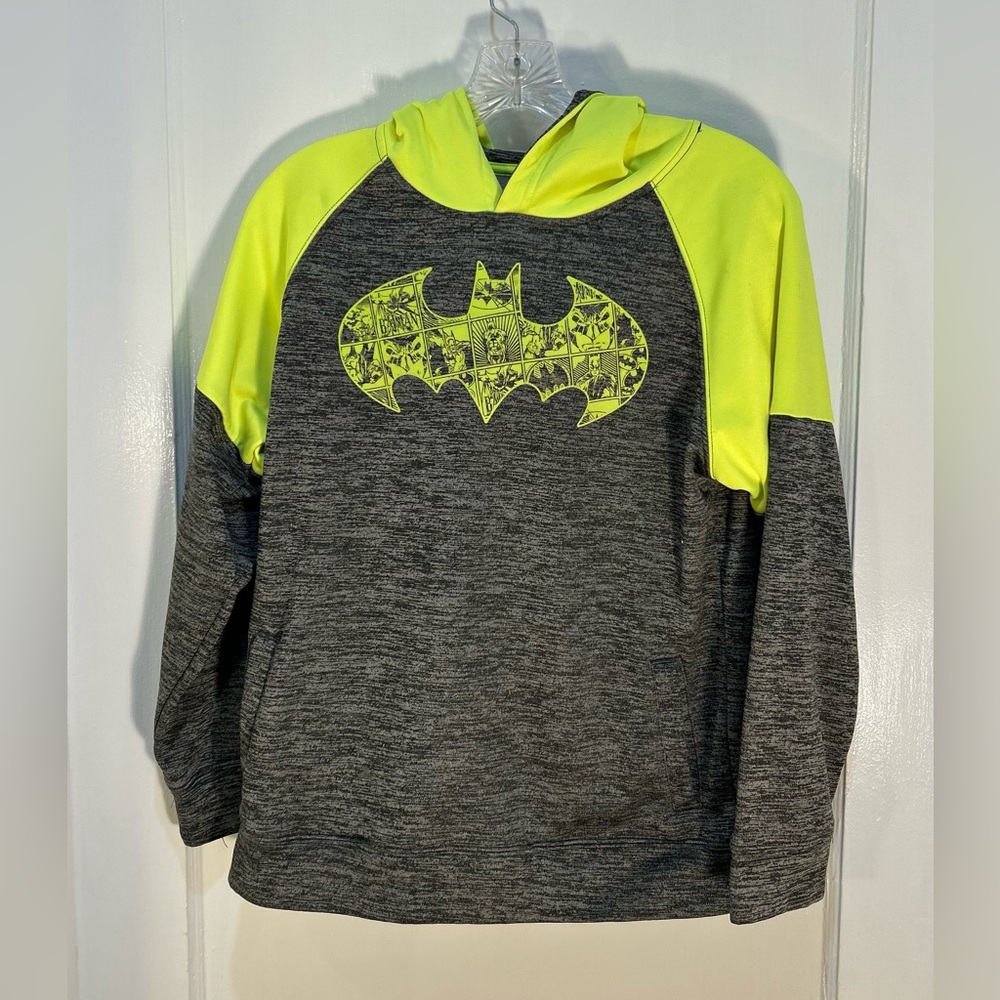 Batman Youth Extra Large Hoodie Neon Green and Gray Long Sleeves Boys